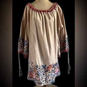 Velzera embroiderer off-shoulder bell sleeve tunic/dress